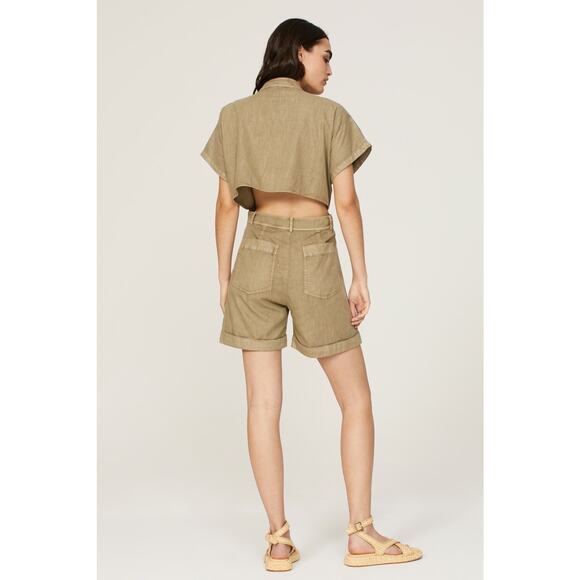 VANESSA BRUNO Khaki Cotton Blend Mock Neck Open Back Atalante Romper size 36 - Picture 2 of 13